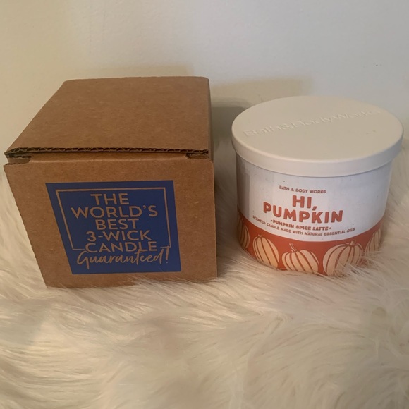 Bath & Body Works "Hi Pumpkin" Pumpkin Spice Latte 3 Wick Candle NEW Box Gift!
